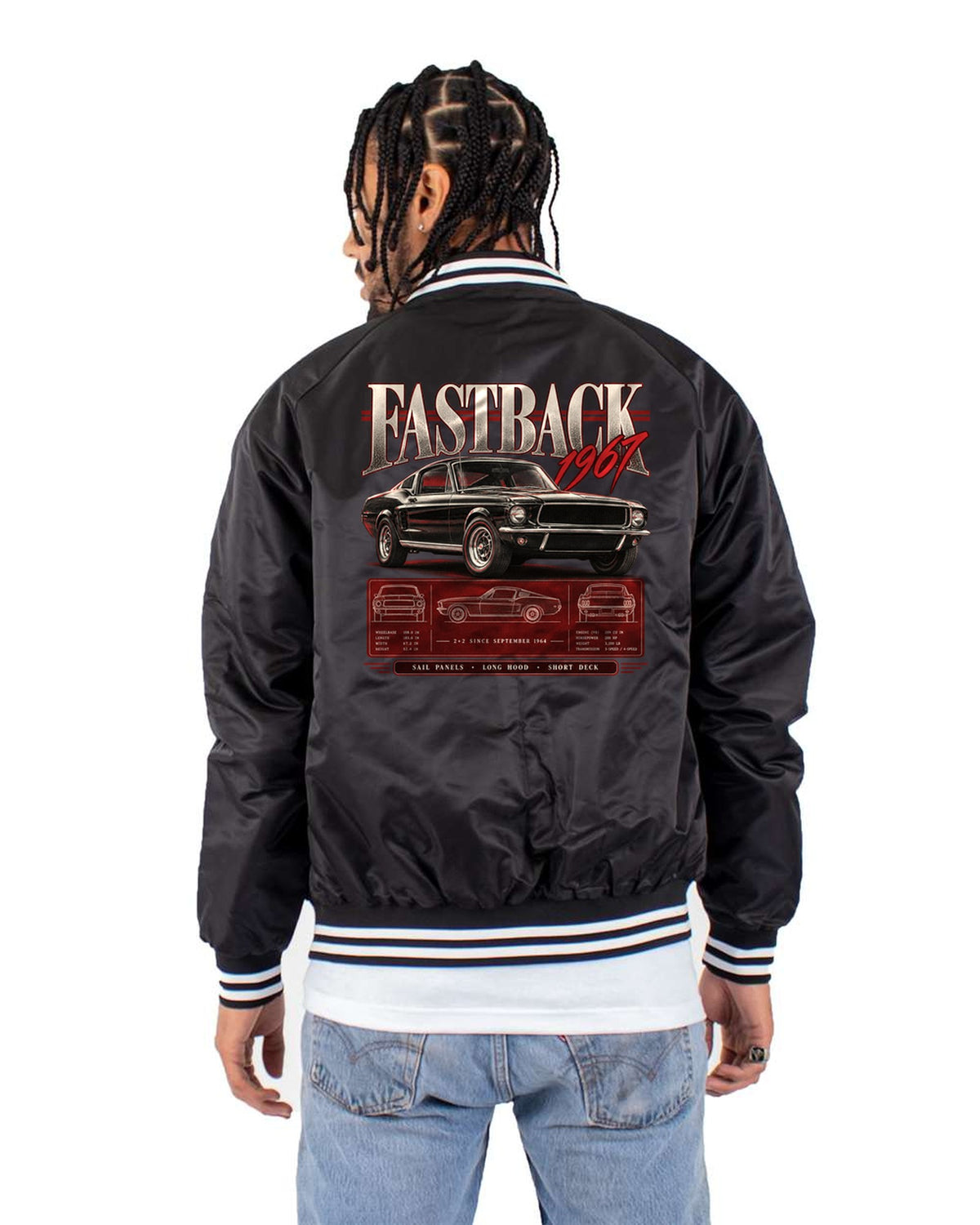 1967 Mustang Fastback 2+2 Archive Shirt, Sail Panels Bomber Jacket Black back