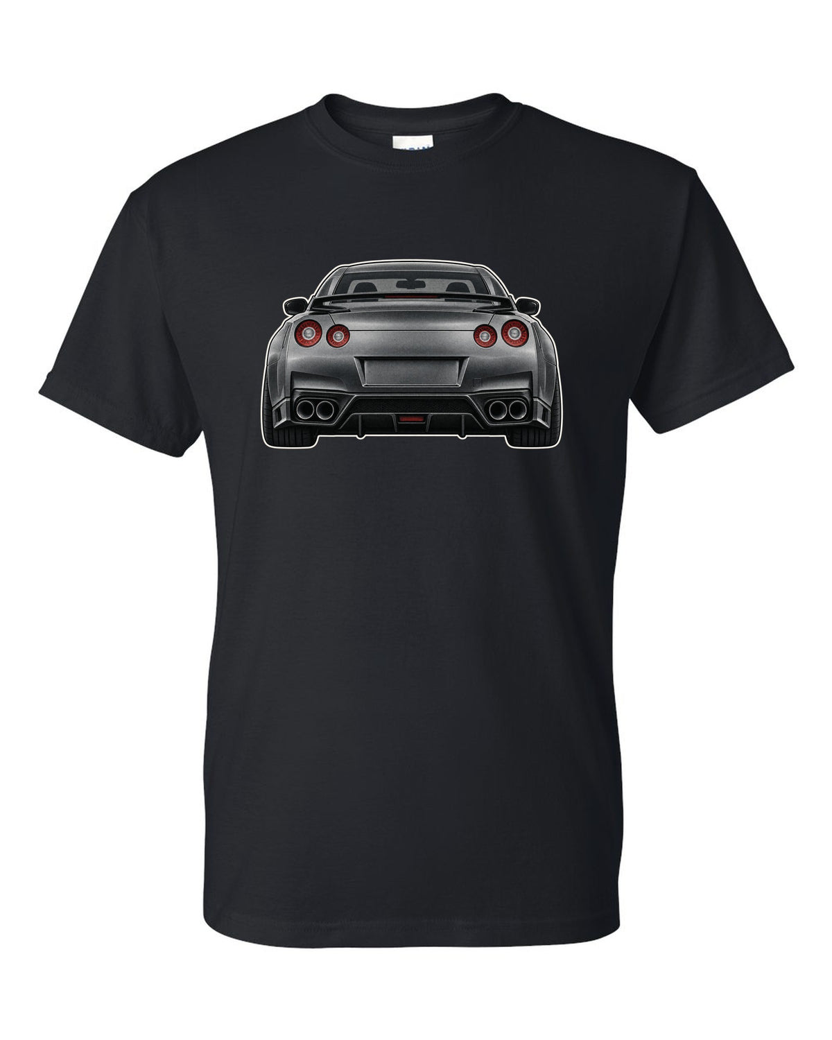 2023 Nissan Z Sport three-view drawing with spec table in warm grey black t-shirt front view with the design