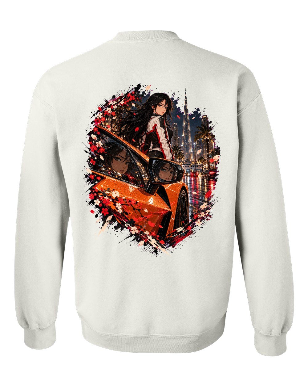 Lamborghini Revuelto Anime Girl Crewneck White back