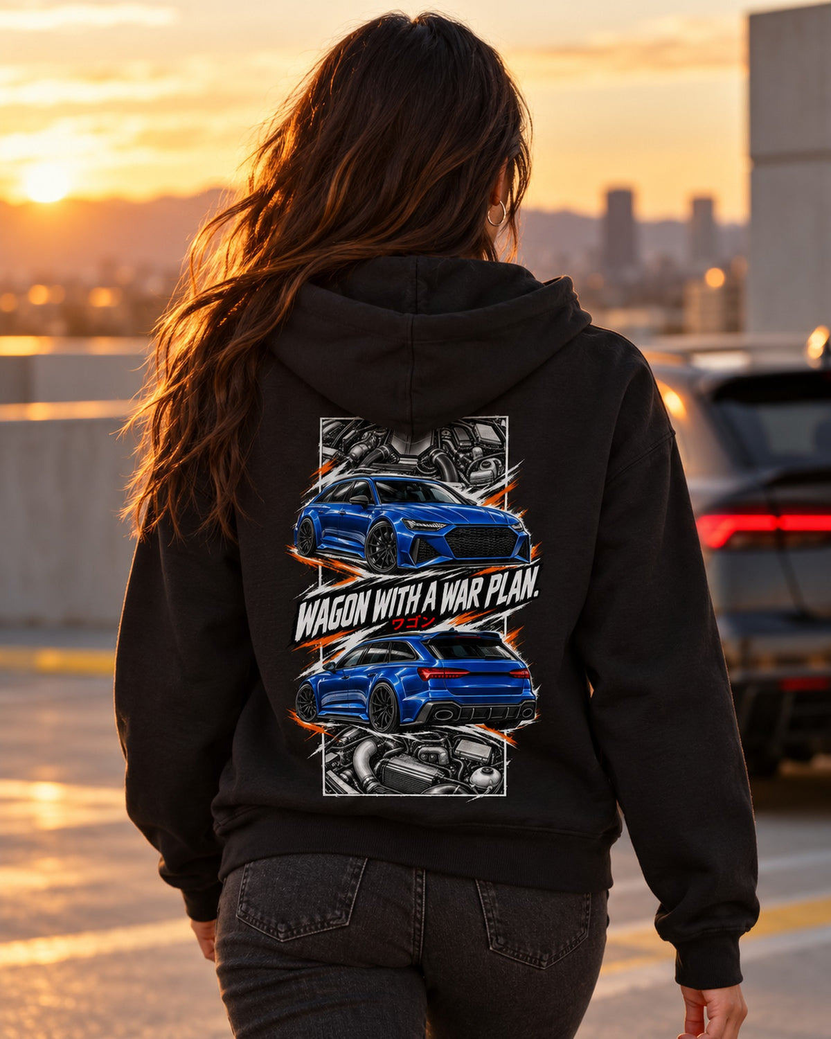 Audi Rs6 Torn Poster Full-Back Graphic Tee Zip Hoodie Black worn hero