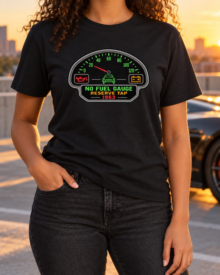 1963 VW Beetle Type 1 Segmented Display Tee, No Fuel Gauge T-Shirt Black worn hero
