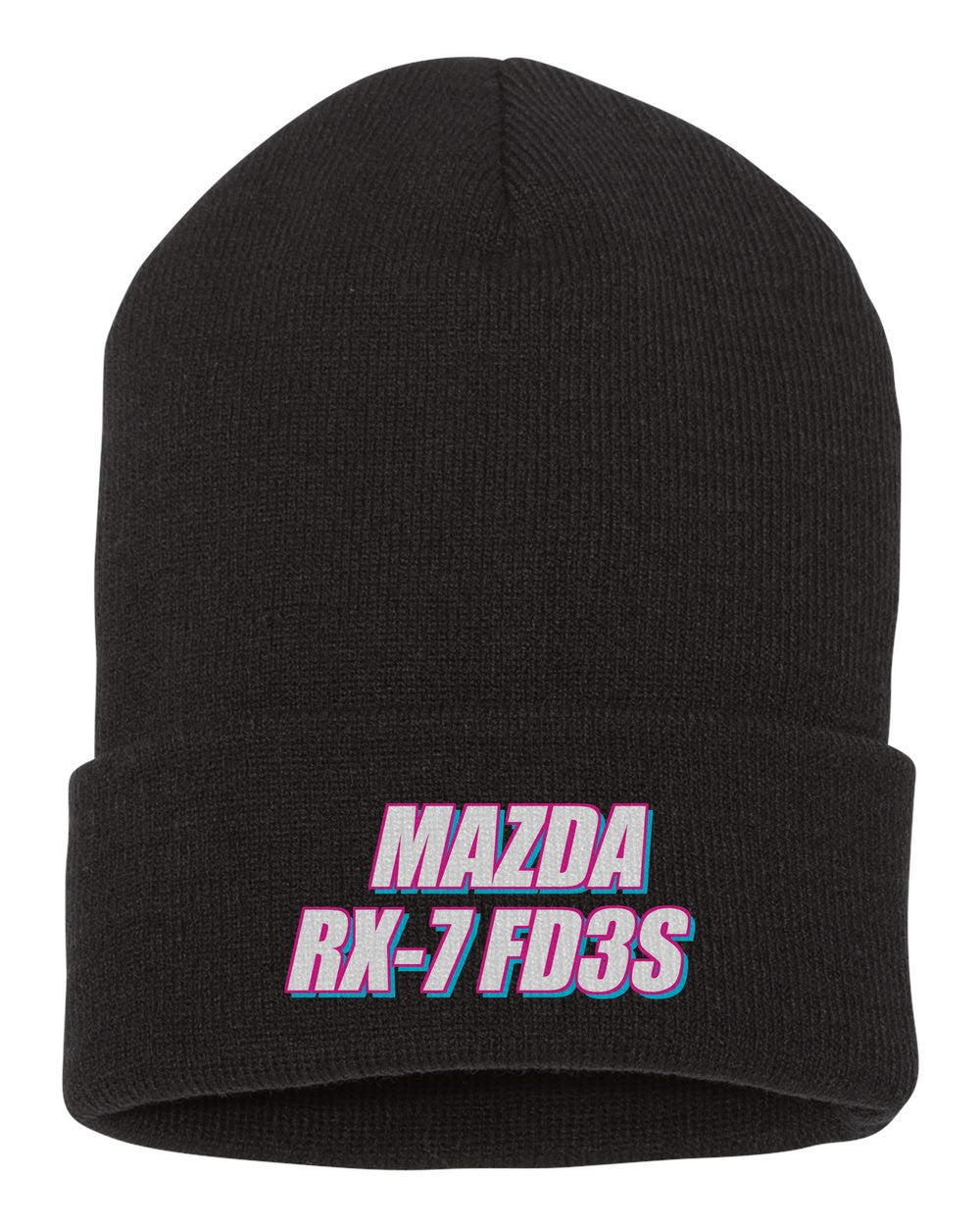 Mazda Rx-7 Fd3S black beanie front view with car name
