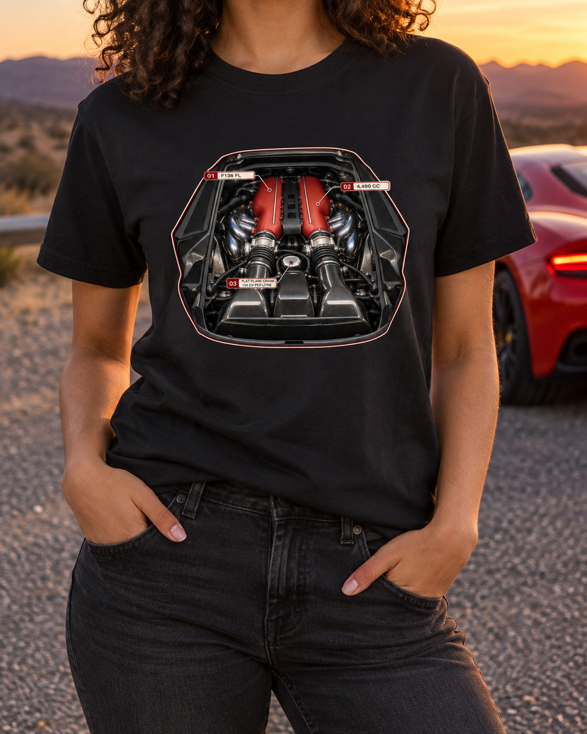 Ferrari 458 Speciale F136 FL Engine Hero Shirt, Flat-Plane T-Shirt Black worn hero