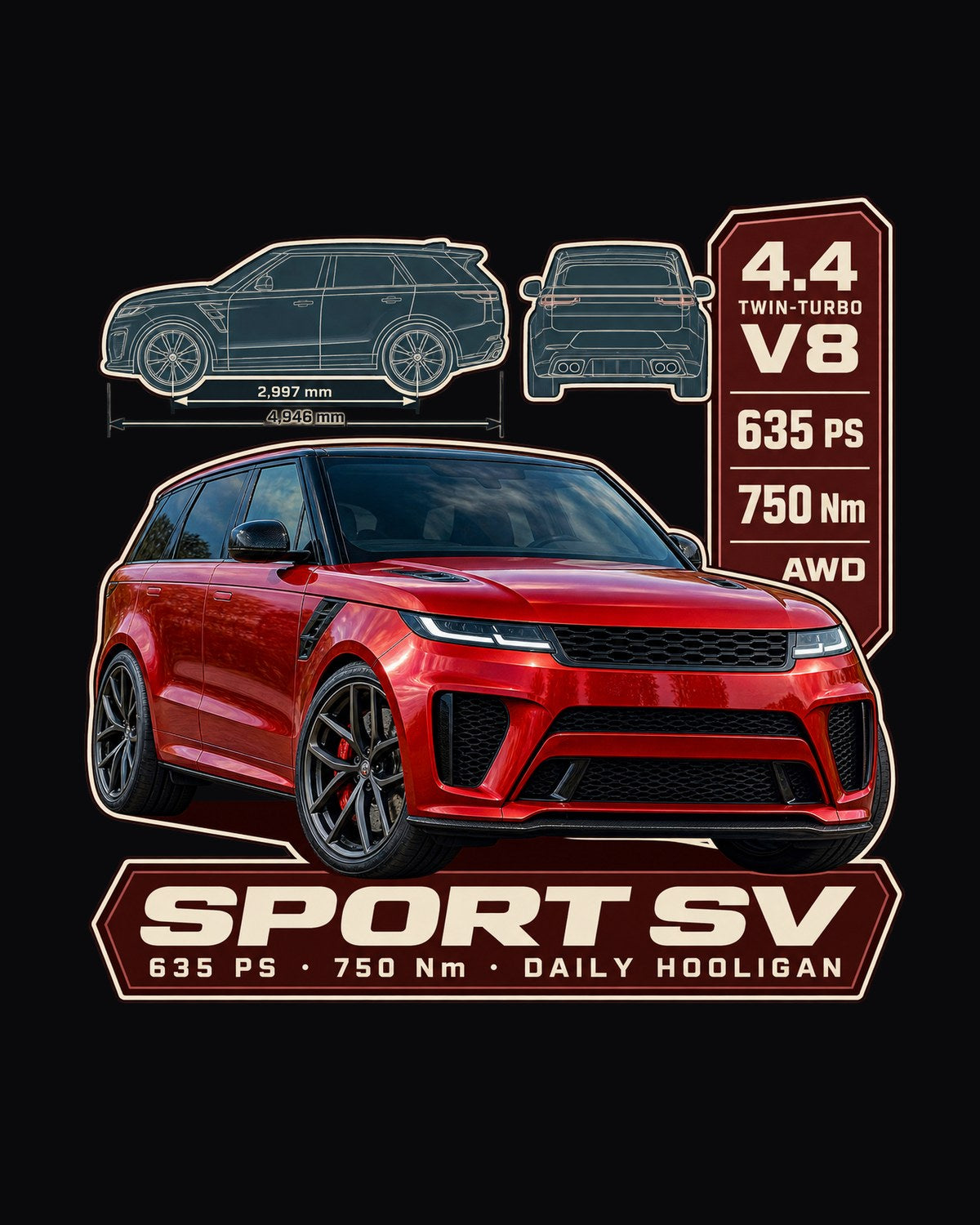 Range Rover Sport SV L461 Spec Poster Shirt, 635 PS Daily Driver design only