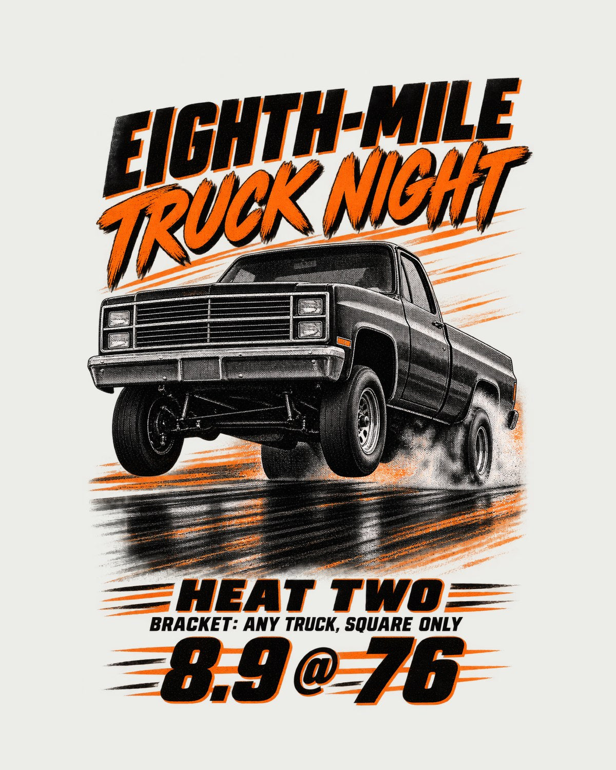 Squarebody C10 Eighth-Mile Race Poster Tee, Truck Night design only