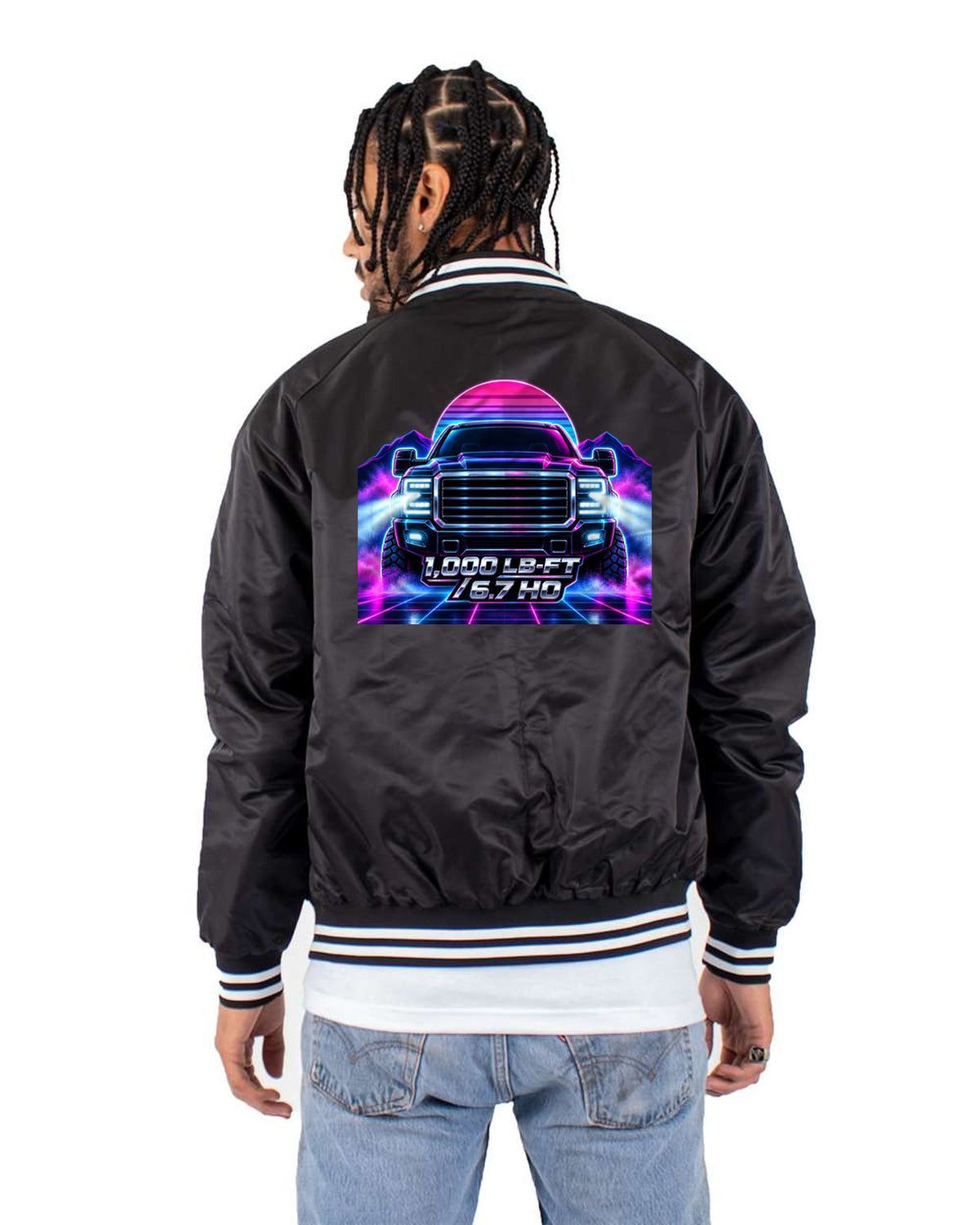 Ram HD 2500 6.7 Cummins HO Neon Grid Shirt, 2019-2024 Diesel Bomber Jacket Black back