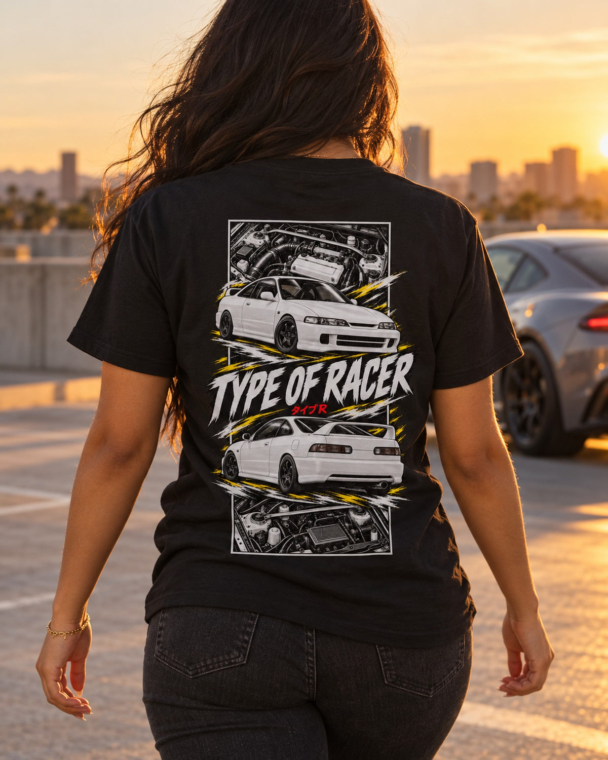 Acura Integra Dc2 Torn Poster Full-Back Graphic Tee T-Shirt Black worn hero
