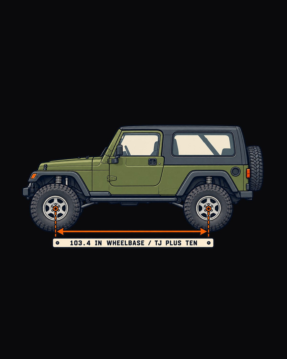 Jeep Wrangler LJ Unlimited Wheelbase Patent Drawing Graphic Tee design only