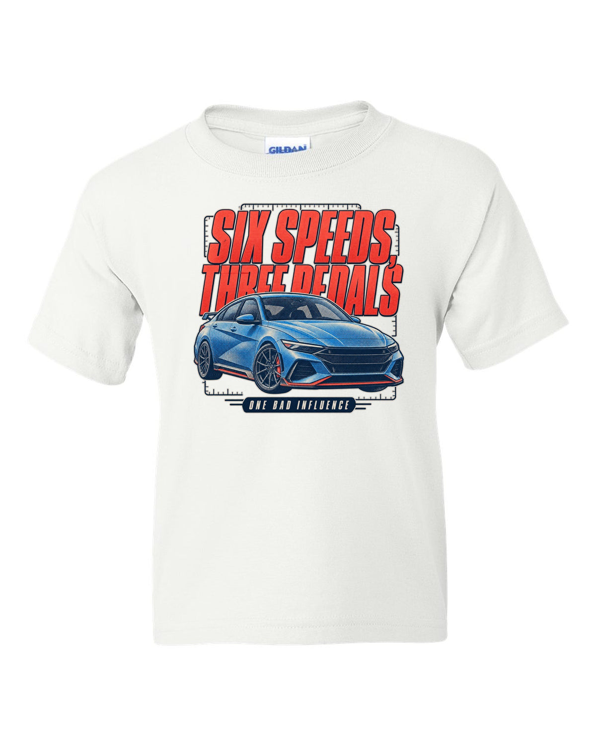 Hyundai Elantra N 2024 halftone statement print white kids tee front view with the design