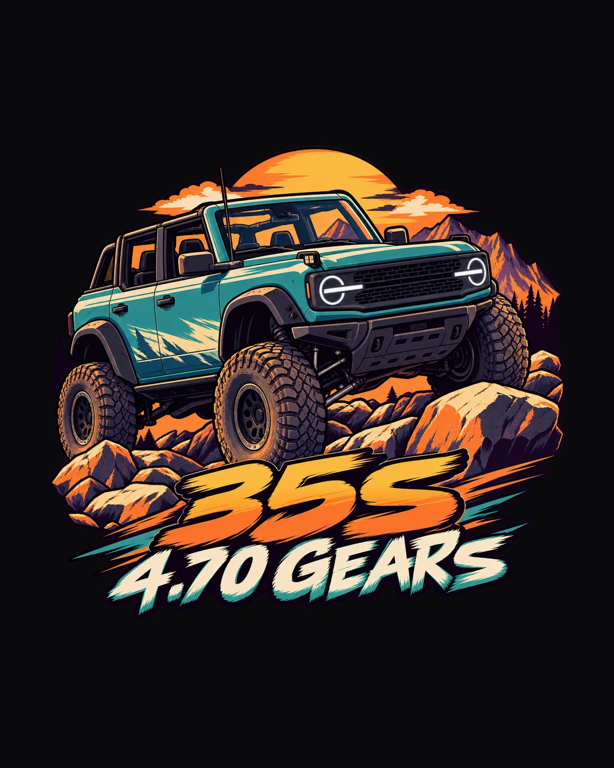 Ford Bronco U725 Sasquatch Anime Rock Crawl Tee design only
