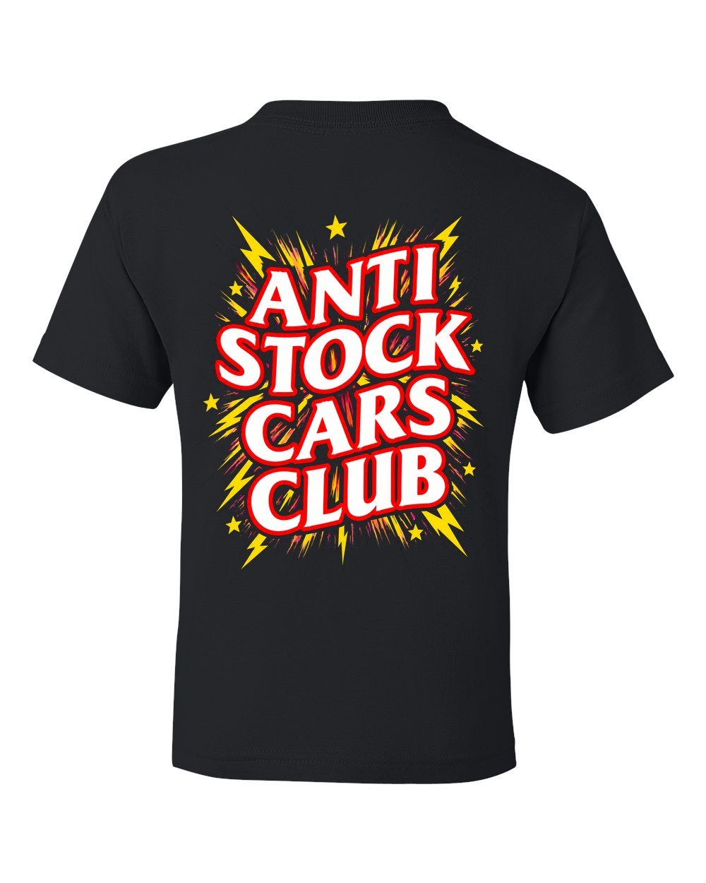 Anti Stock Cars Club Anime Title Card Kids Tee Black back