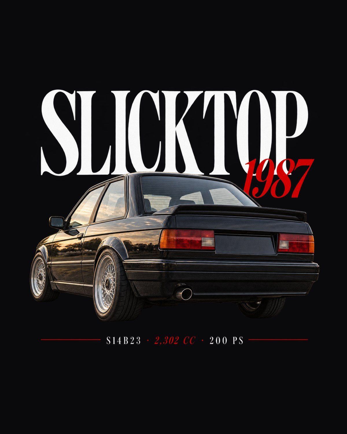 BMW E30 M3 Slicktop 1987 Editorial Headline Shirt, S14 Car Tee design only