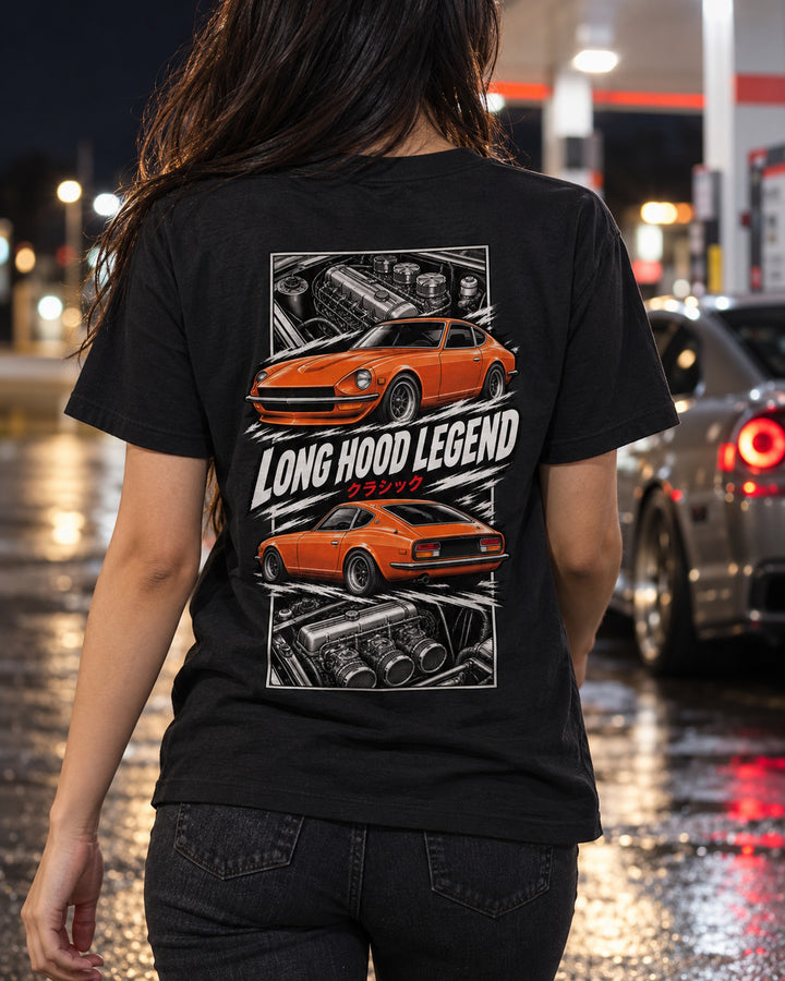 Nissan 240Z S30 Torn Poster Full-Back Graphic Tee T-Shirt Black worn hero