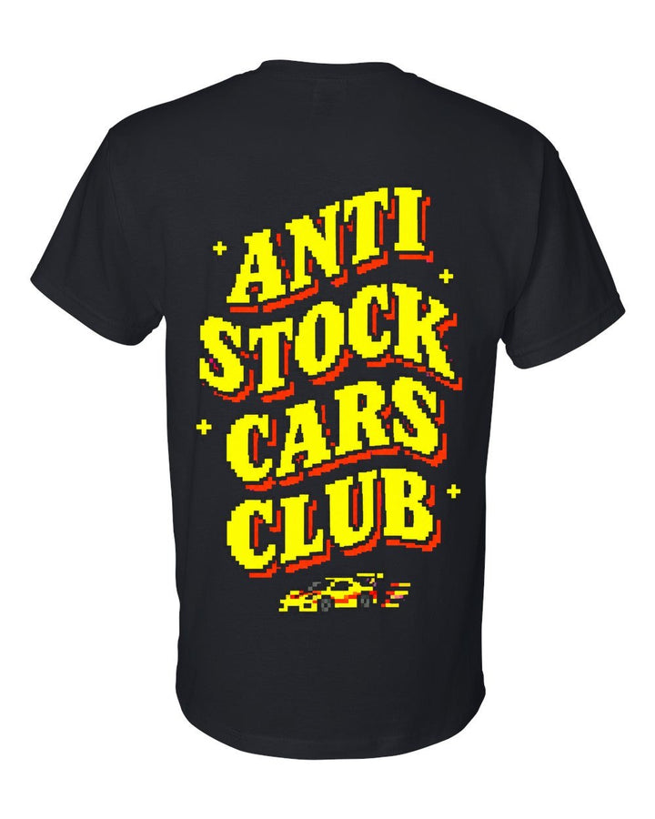 Anti Stock Cars Club 8-Bit Arcade T-Shirt Black back