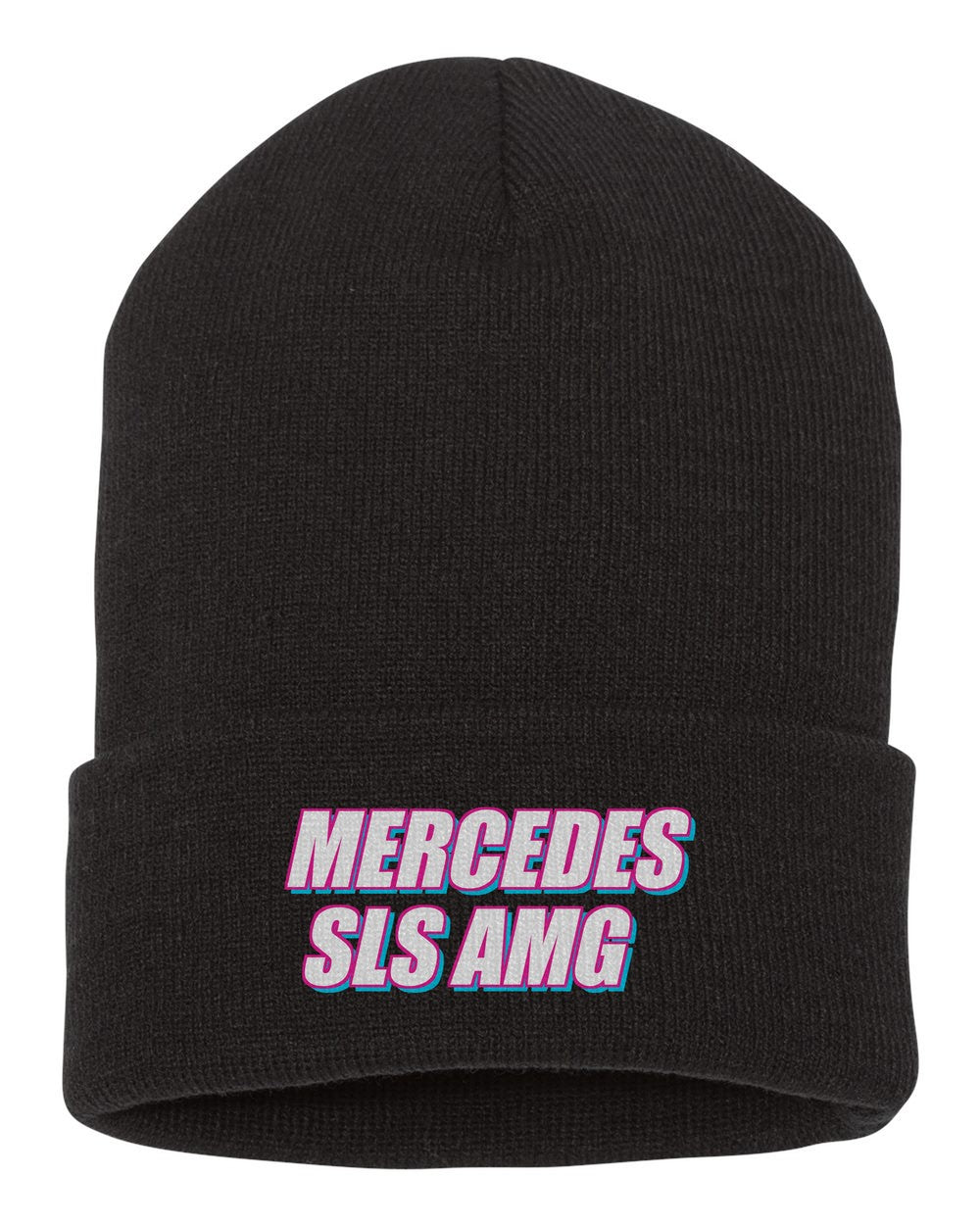 Mercedes Sls Amg black beanie front view with car name
