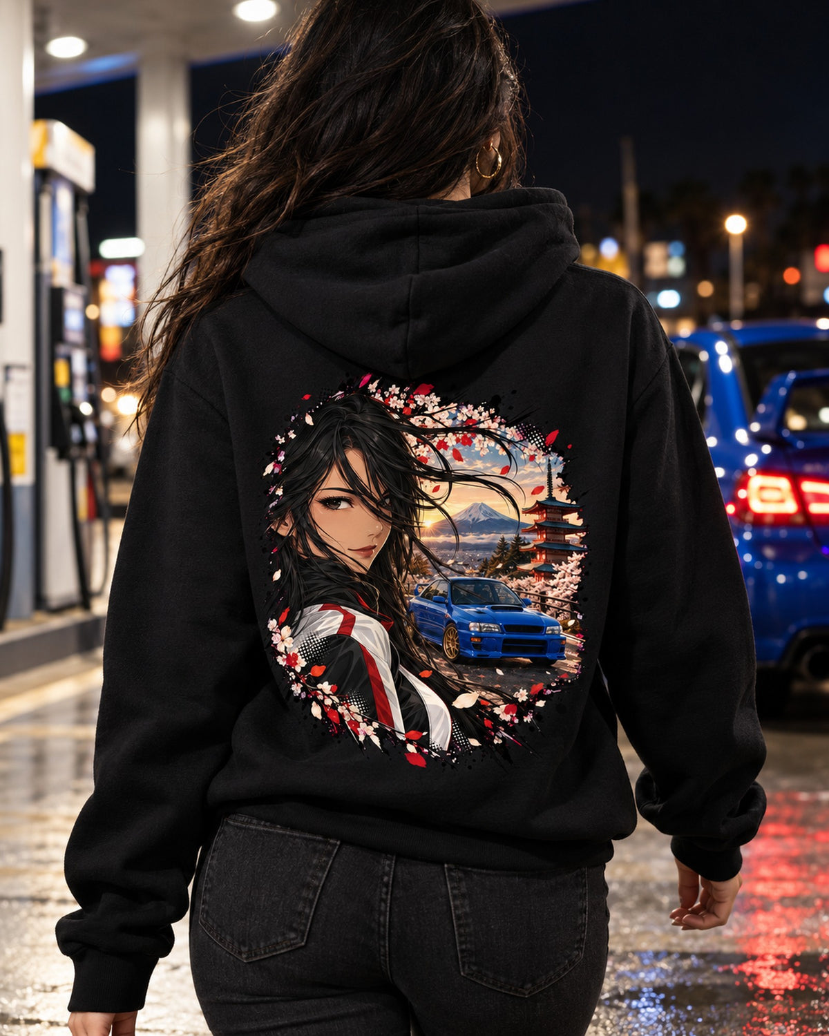 Subaru WRX STI GC8 Anime Girl Shirt, Hoodie & More Pull Over Hoodie Black worn hero