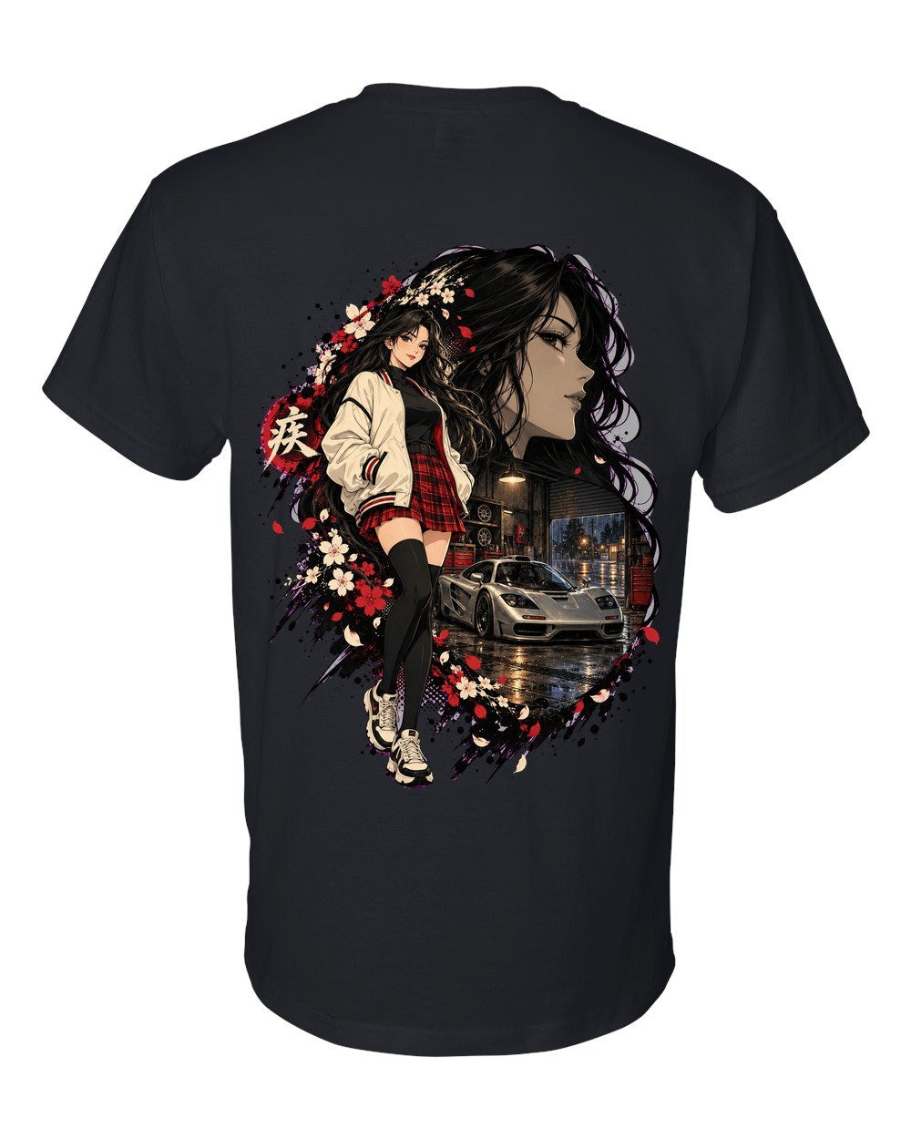 McLaren F1 Anime Girl T-Shirt Black back