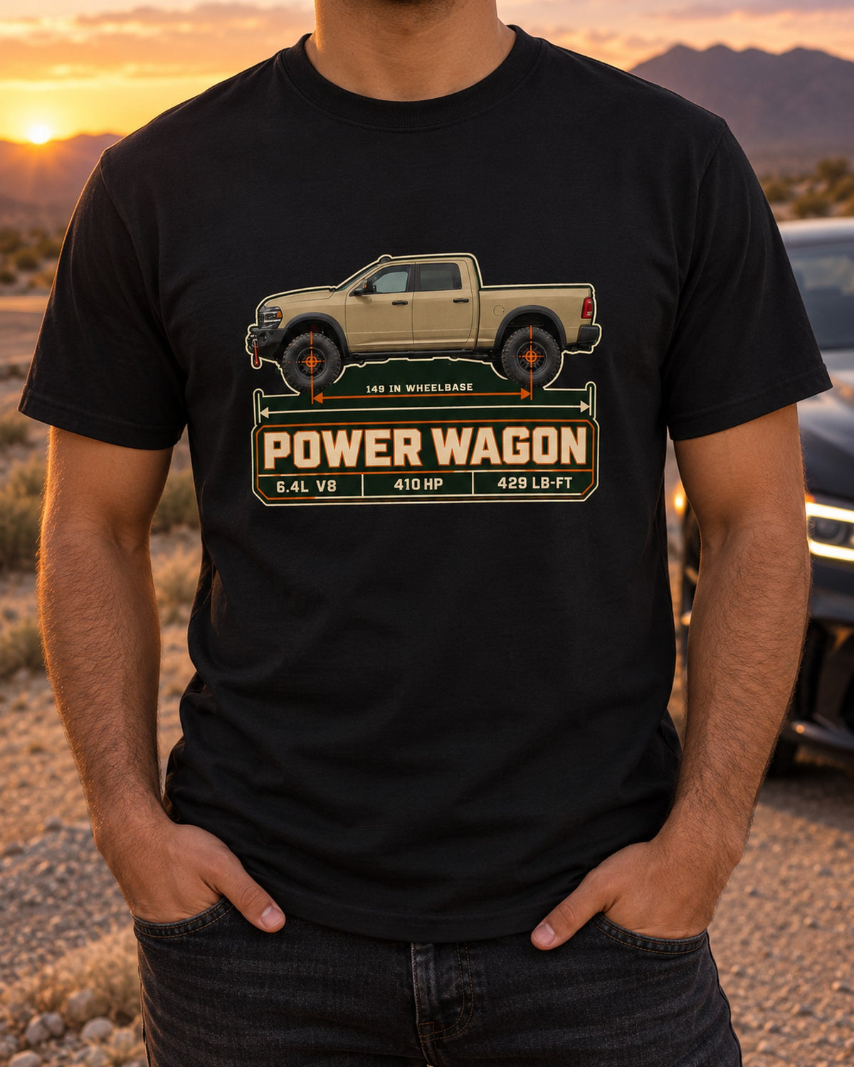 Ram 2500 Power Wagon Dimension Plate Blueprint Shirt, HD Truck T-Shirt Black worn hero