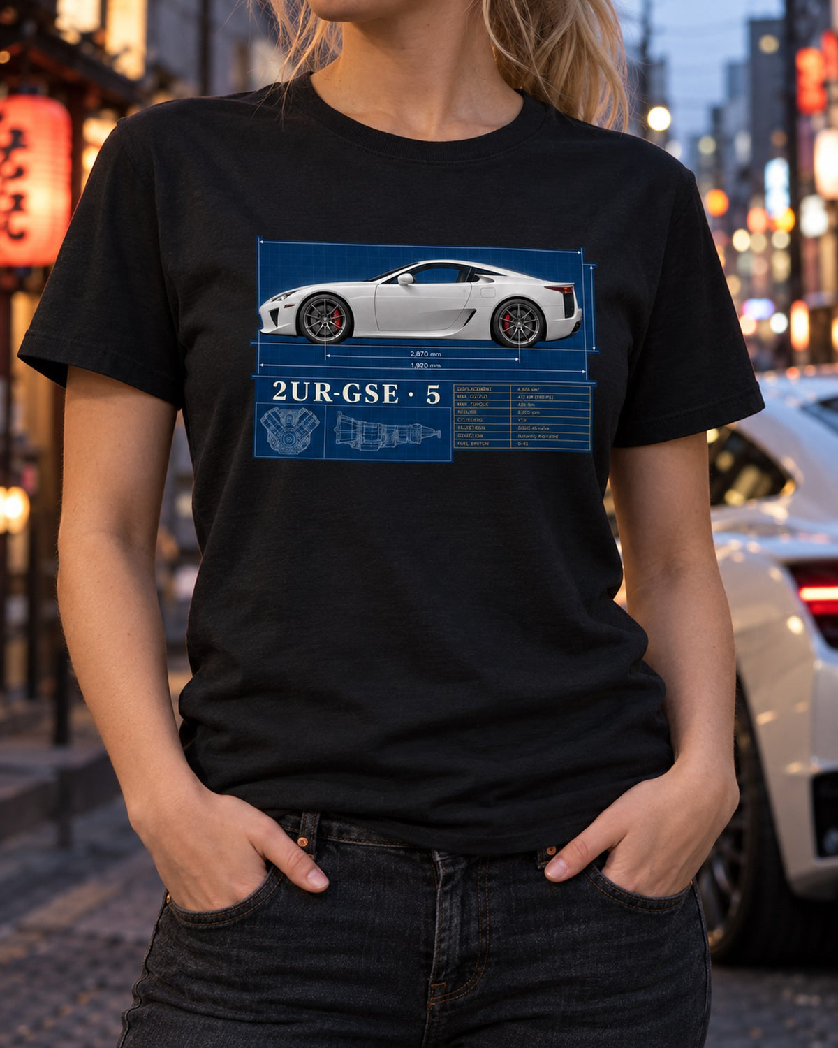 Lexus LFA10 Spec Poster Shirt, 552 HP Carbon Tub Tee T-Shirt Black worn hero