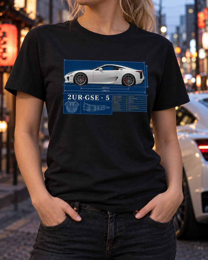 Lexus LFA10 Spec Poster Shirt, 552 HP Carbon Tub Tee T-Shirt Black worn hero