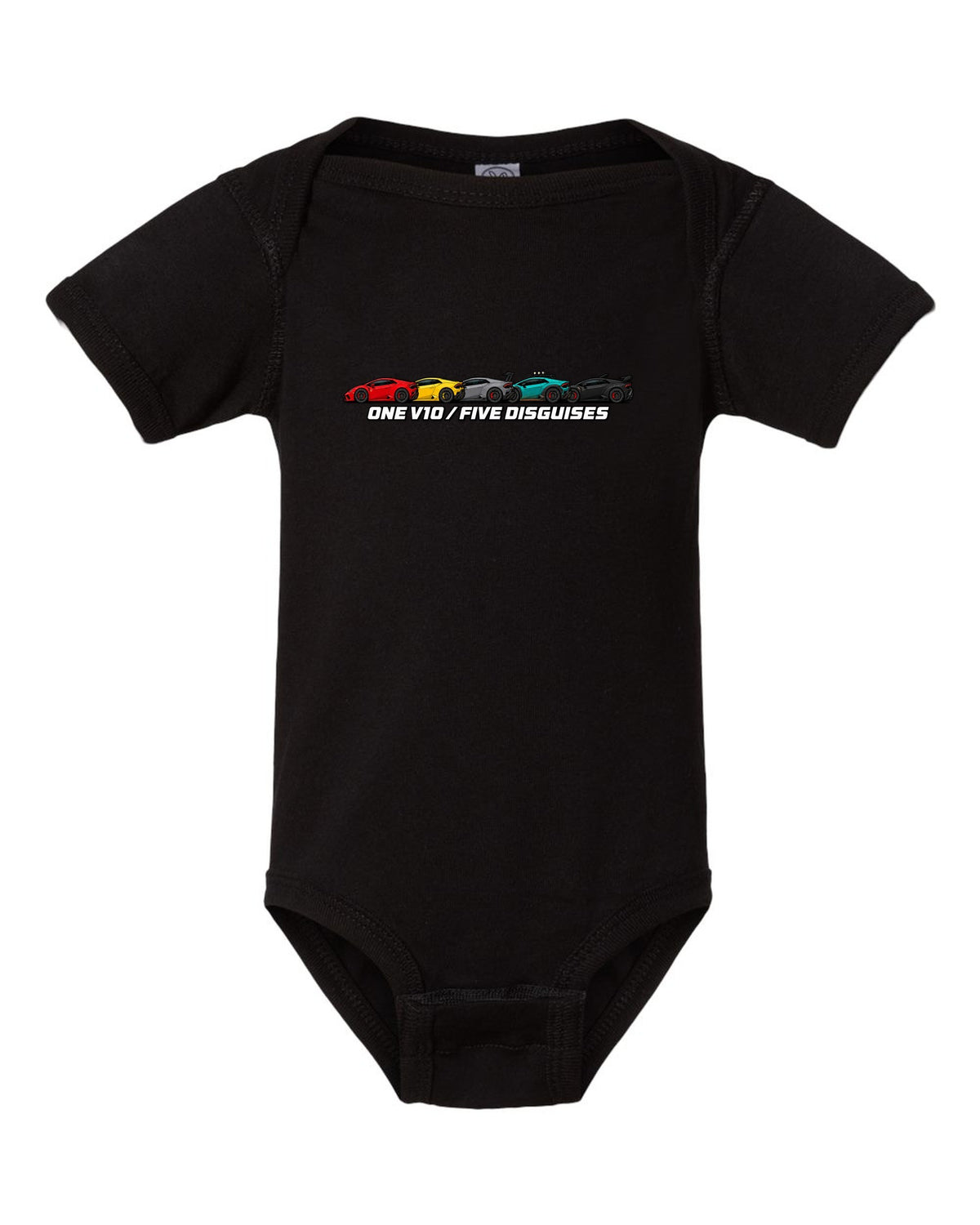 Lamborghini Huracan LP610-4 Variants Lineup black baby onesie front view with the design