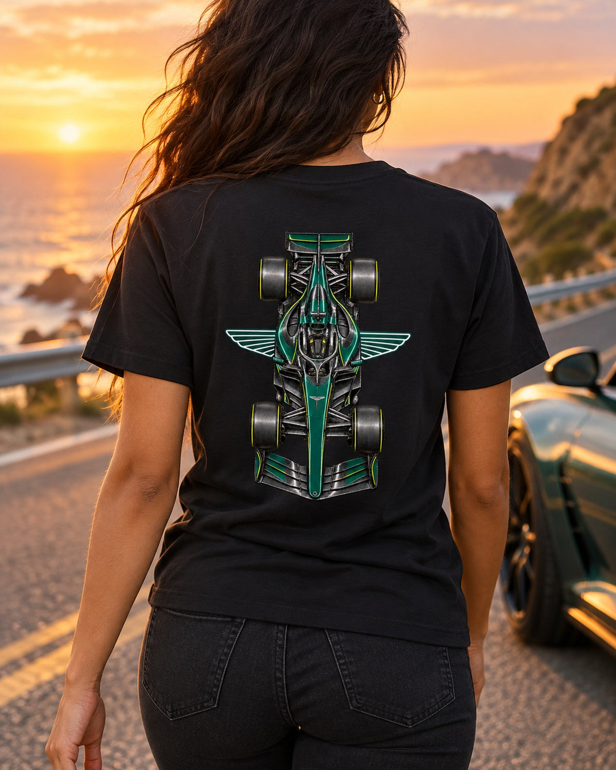 Aston Martin AMR26 2026 F1 Overhead Poster Shirt, Formula 1 Tee, Design 04 T-Shirt Black worn hero