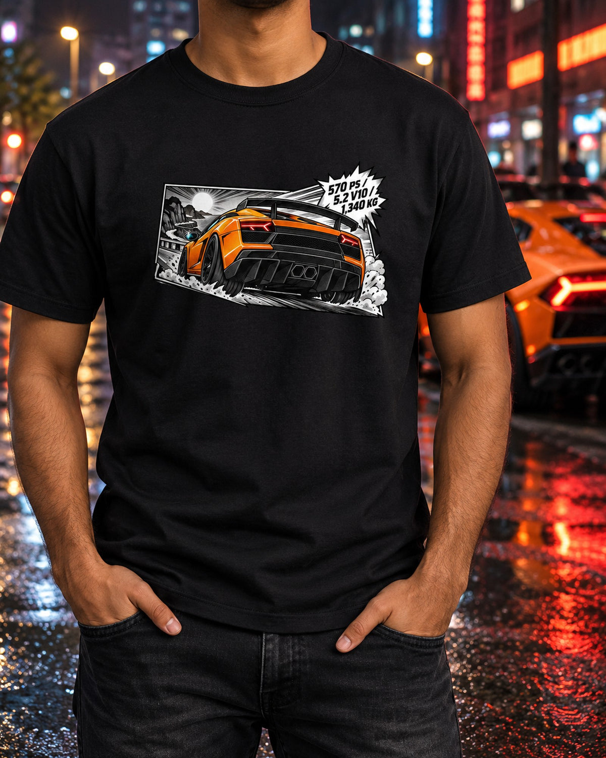 Lamborghini Gallardo LP570-4 Superleggera Manga Panel Tee T-Shirt Black worn hero