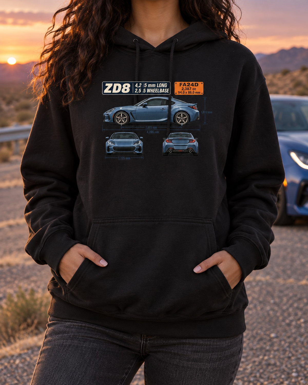 Subaru BRZ ZD8 Dimension Blueprint Shirt, Car Guy Gift Pull Over Hoodie Black worn hero