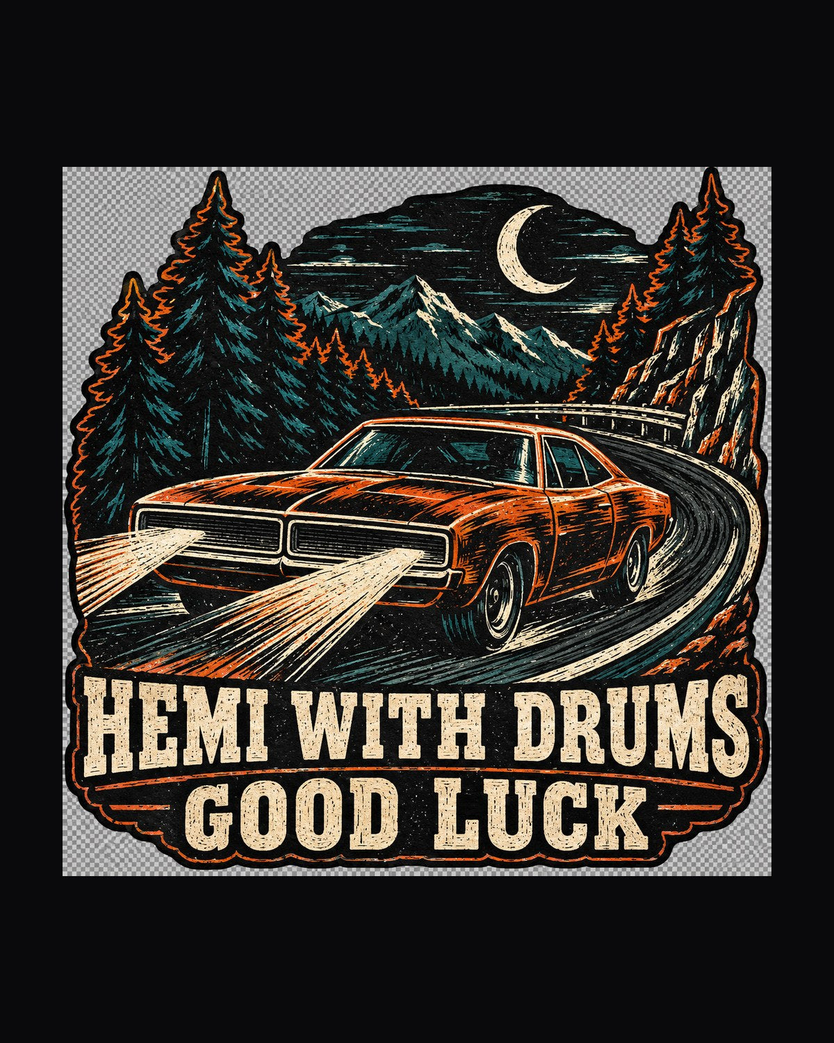 1968 Dodge Charger R/T Woodcut Print Shirt, Midnight Pass design only