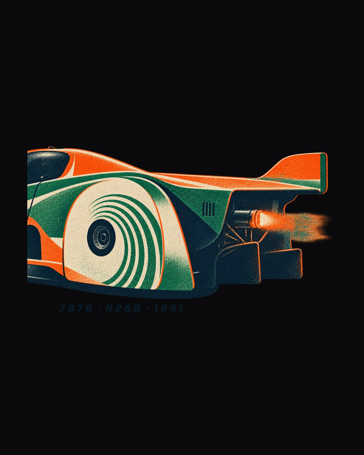 Mazda 787B R26B 1991 Wheel and Exhaust Risograph Shirt design only