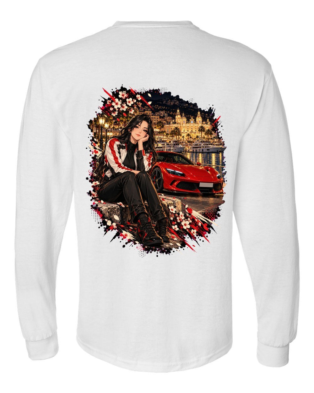 Ferrari 296 GTB Anime Girl Long Sleeve White back