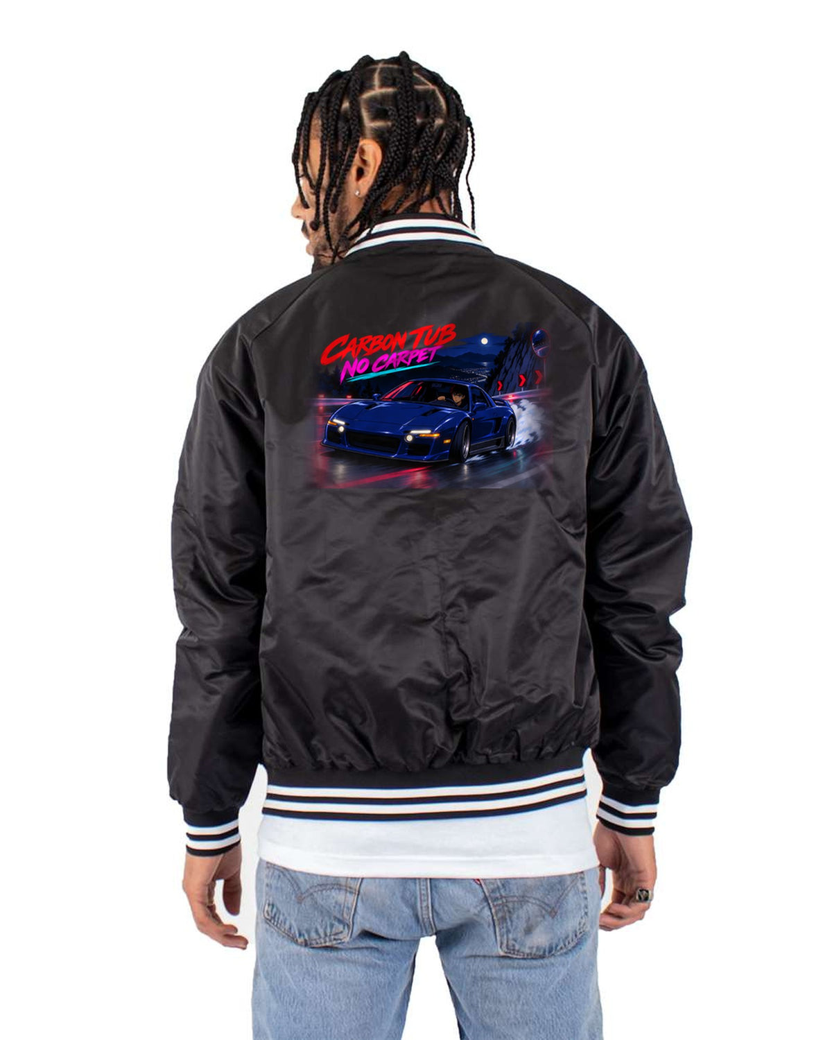 Alfa Romeo 4C Cel-Shaded Anime Touge Shirt, Carbon Tub Bomber Jacket Black back