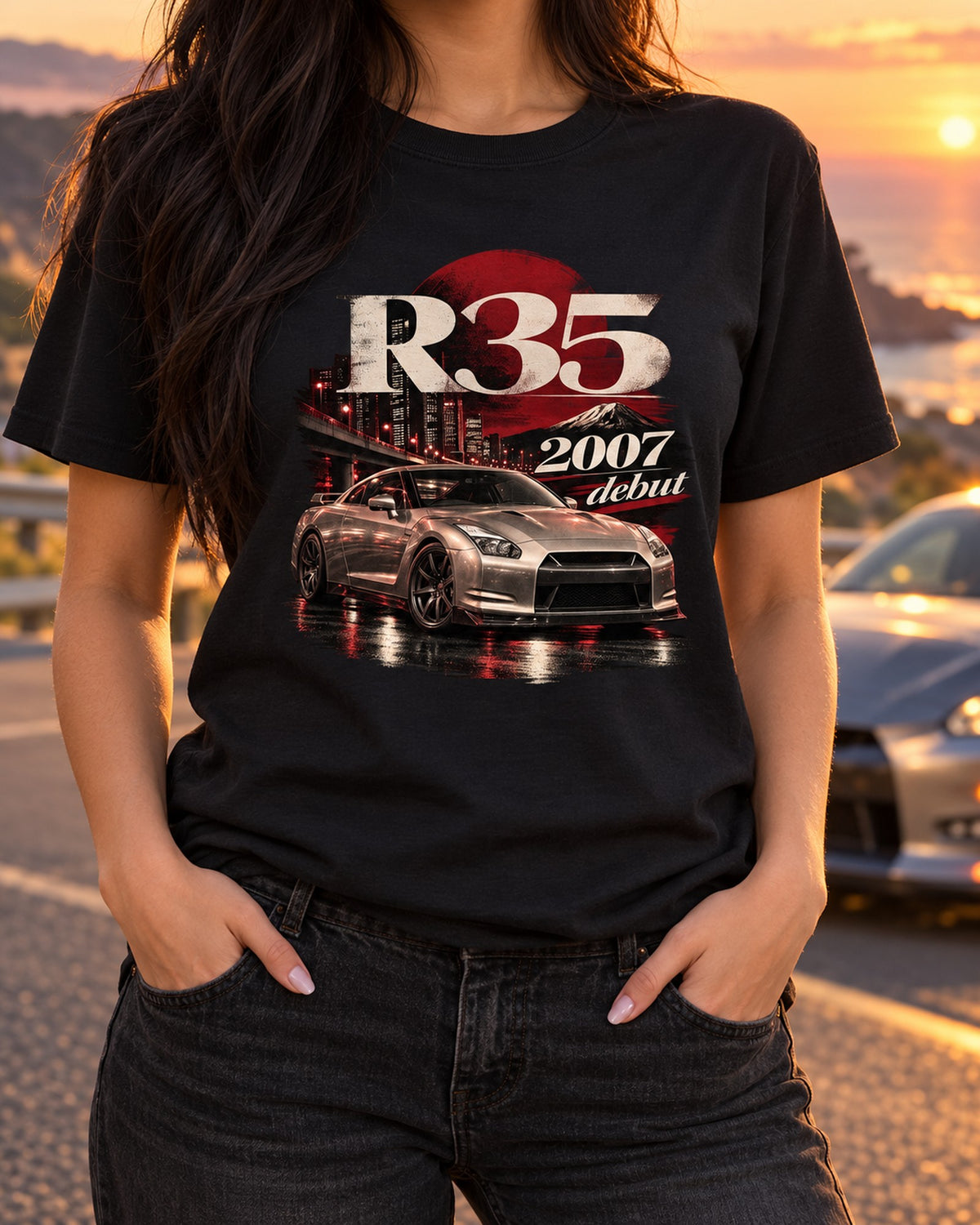 R35 GT-R Tokyo Archive Panel Shirt, 2007 Debut Nissan Tee T-Shirt Black worn hero