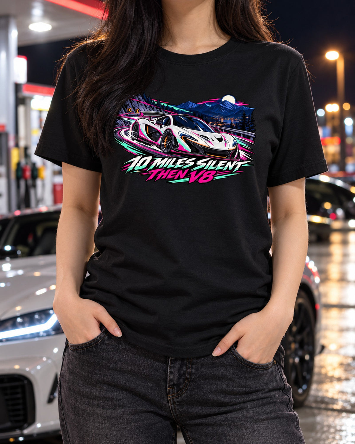 McLaren P1 Anime Touge Tee, Silent Electric Start T-Shirt Black worn hero