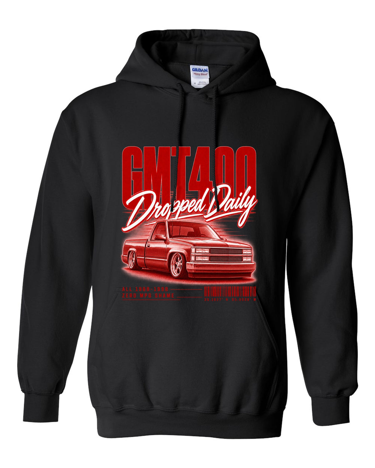 GMT400 OBS regular cab street poster print black pull over hoodie front view with the design