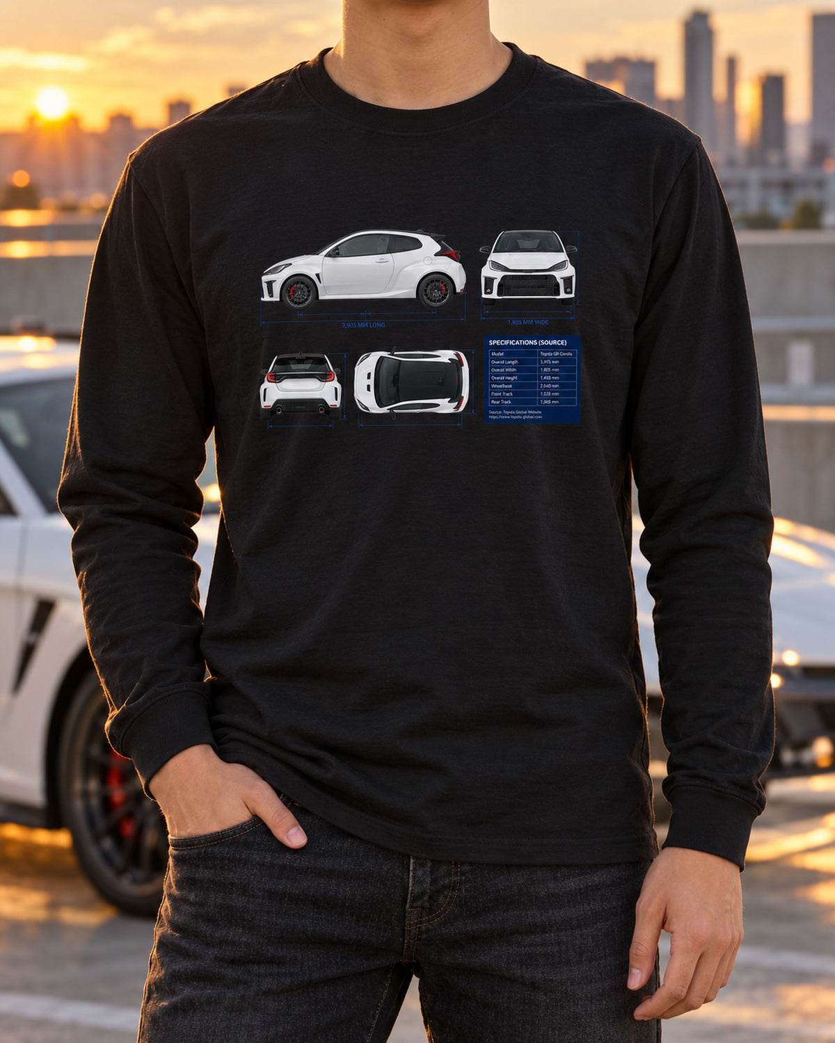 Toyota GR Corolla Morizo Edition Blueprint Shirt, G16E-GTS Long Sleeve Black worn hero
