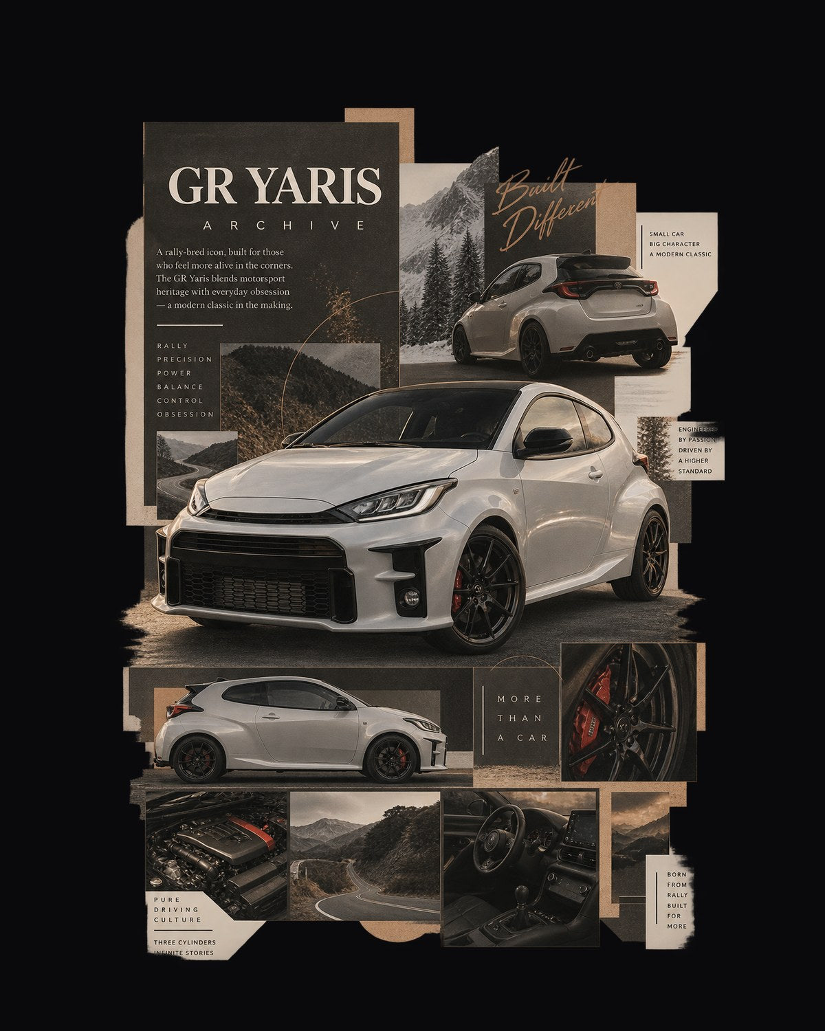 Toyota GR Yaris XP210 Three-View Spec Sheet Shirt, 2020-2024 design only