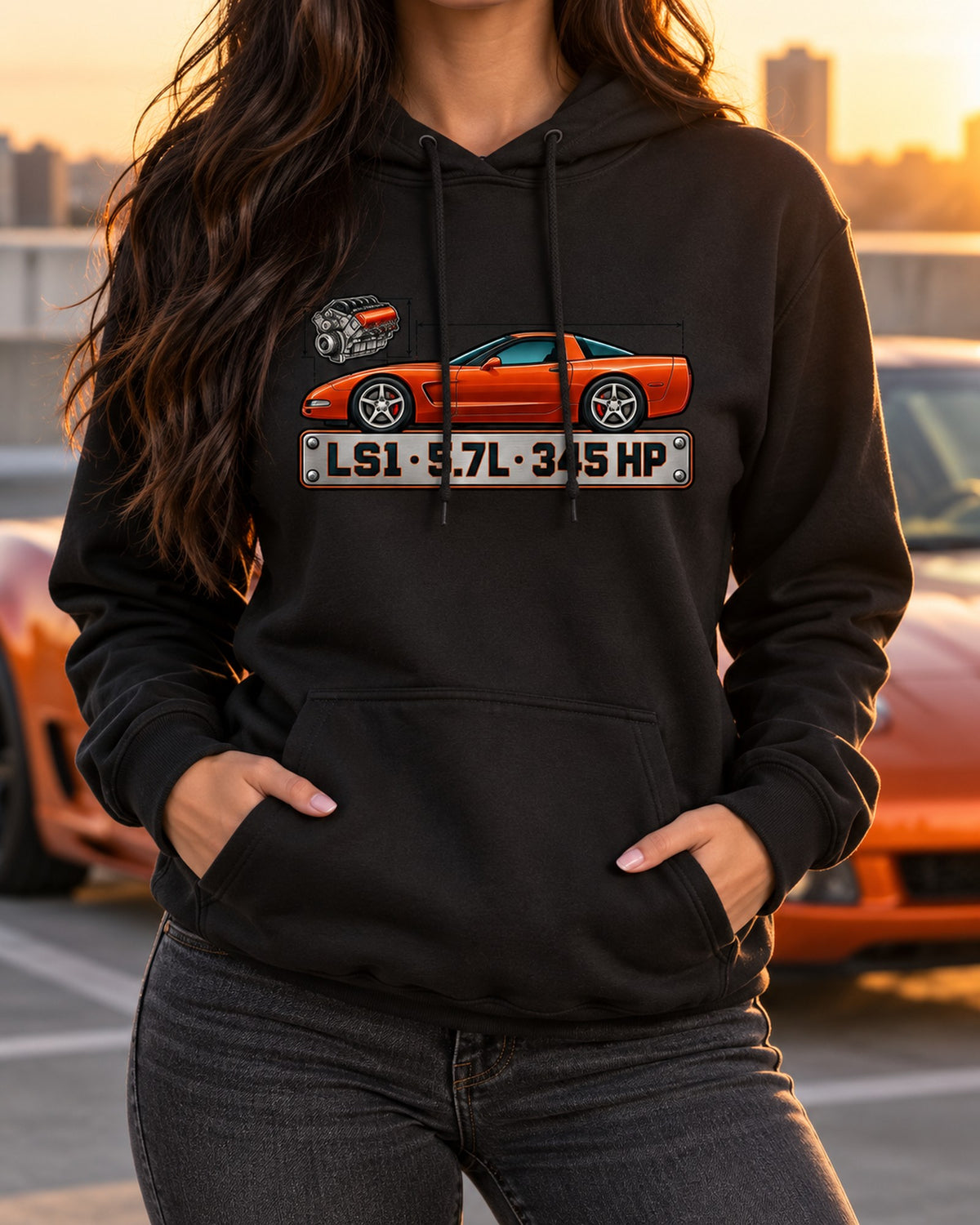 Chevrolet Corvette C5 LS1 Spec Plate Shirt, Car Guy Gift Pull Over Hoodie Black worn hero