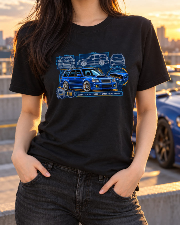 Subaru Forester SG9 EJ255 Scoop Blueprint Sleeper Tee T-Shirt Black worn hero