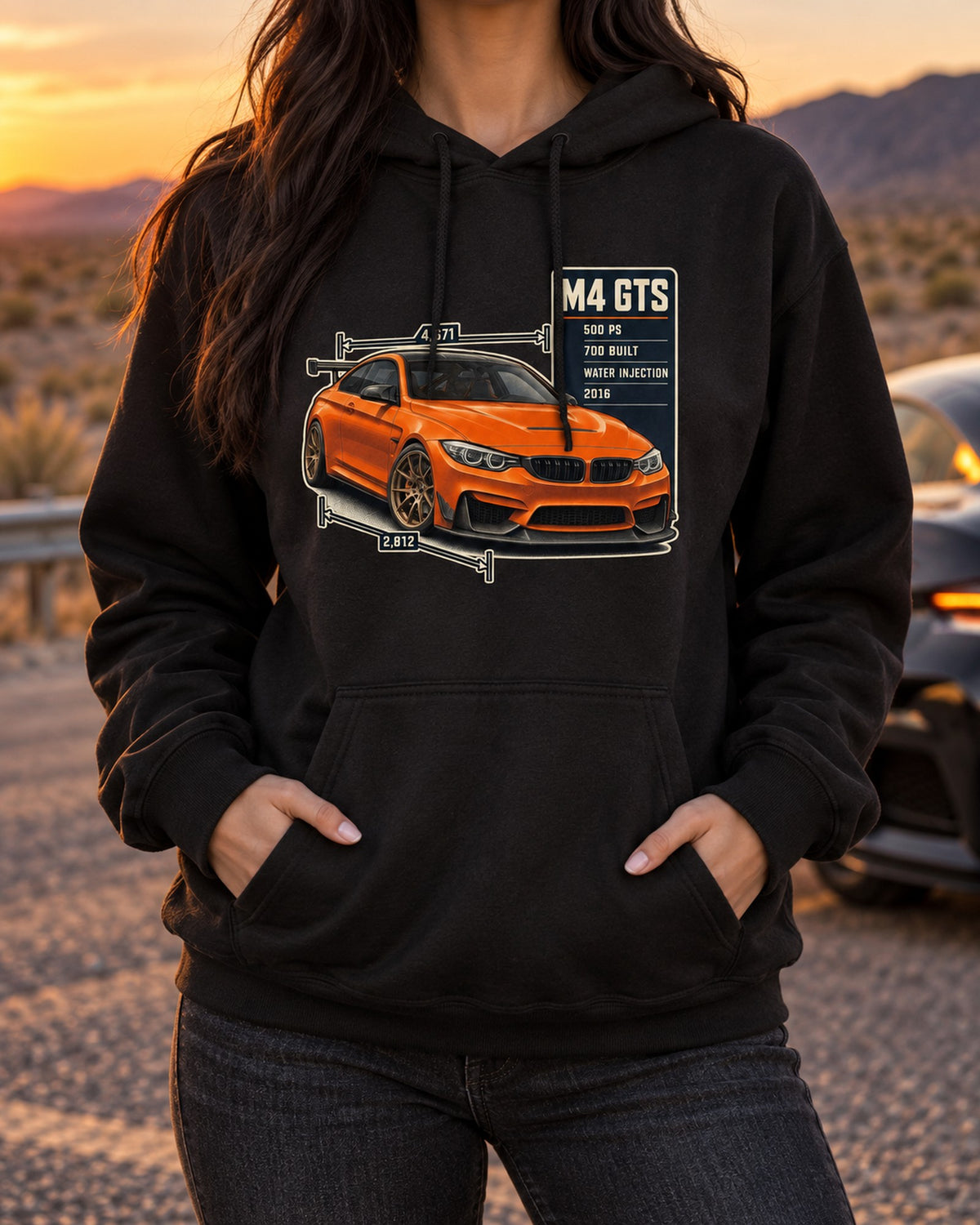 BMW M4 GTS F82 Spec Poster Shirt, 700 Built Pull Over Hoodie Black worn hero