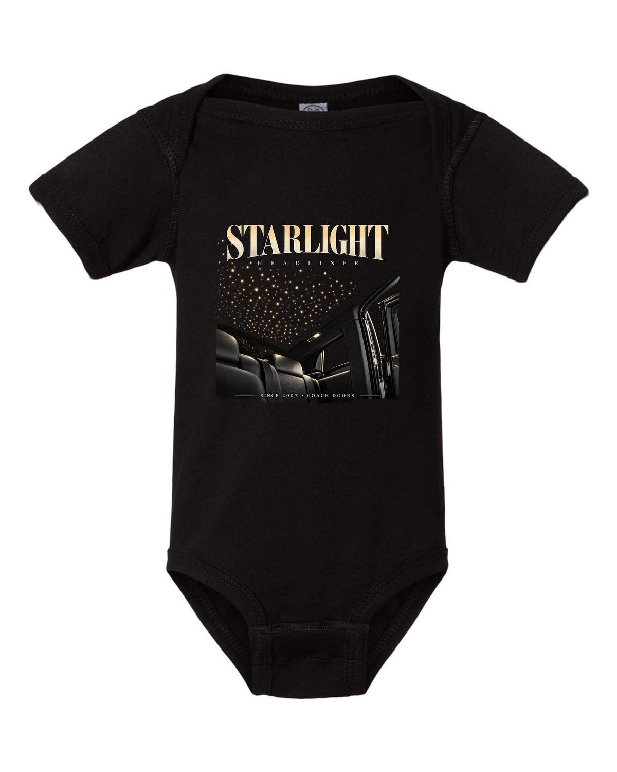 Rolls-Royce Phantom VIII starlight headliner macro black baby onesie front view with the design