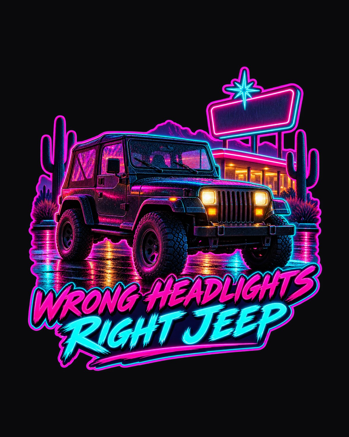 Jeep Wrangler YJ Square Headlights Synthwave Diner Shirt design only