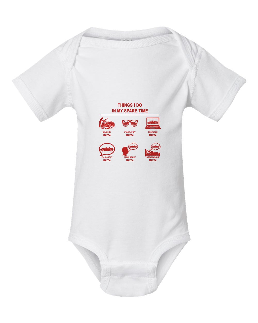 Mazda Things I Do Baby Onesie White front