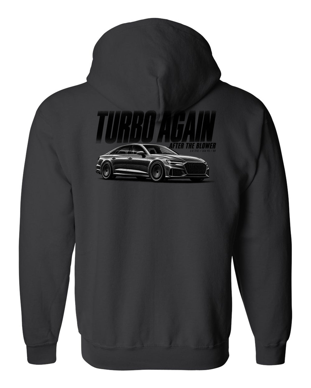 Audi S4 B9 Sedan Halftone Statement print black zip hoodie back view with the design
