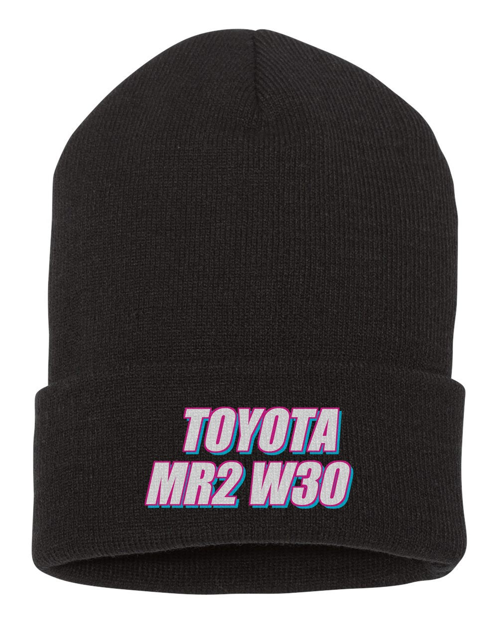 Toyota Mr2 W30 black beanie front view with car name