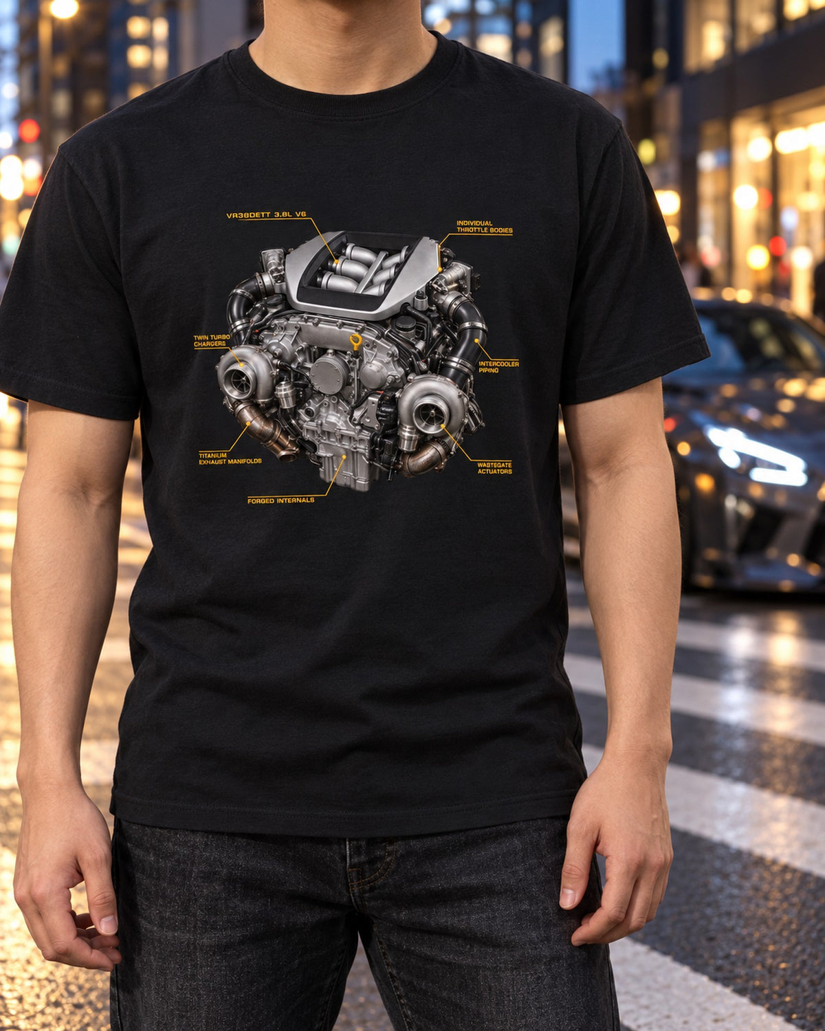 R35 GT-R Taillight Macro Shirt, Round on Purpose, Nissan Car Tee T-Shirt Black worn hero