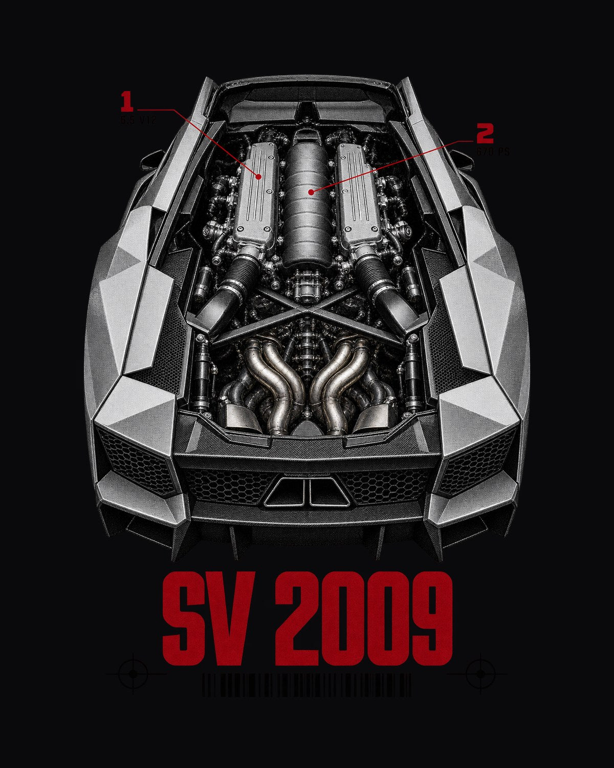 Murcielago LP670-4 SV Engine Callout Shirt, 6.5 V12 Car Tee design only