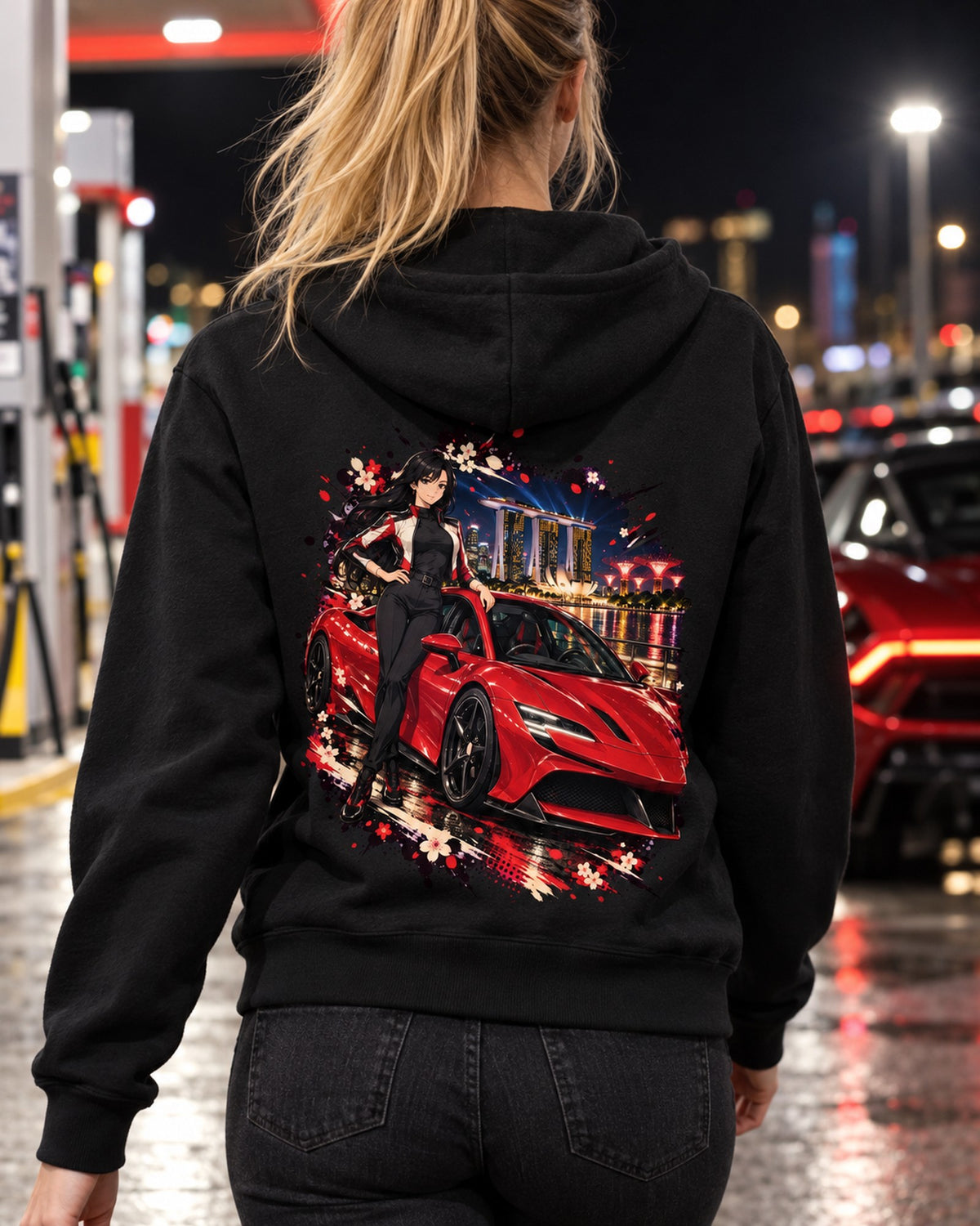 Ferrari SF90 Anime Girl Shirt, Hoodie & More Zip Hoodie Black worn hero
