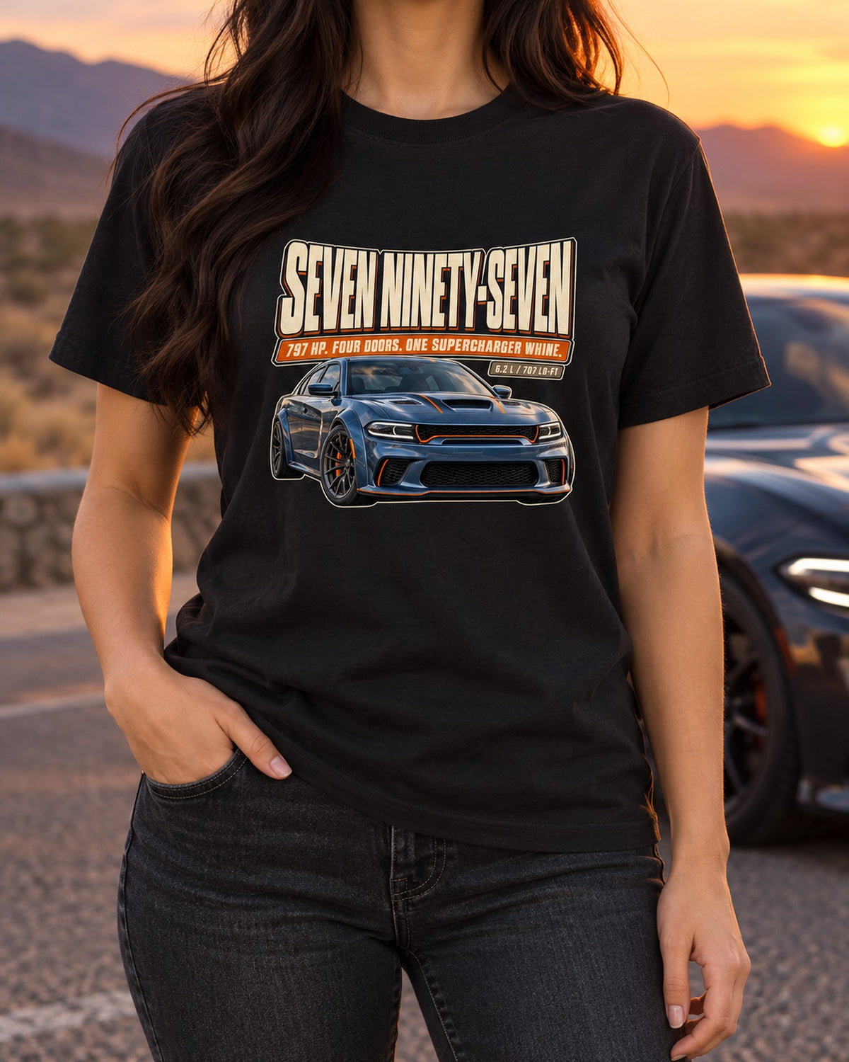 Dodge Charger Hellcat Redeye Widebody 797 HP Editorial Tee T-Shirt Black worn hero