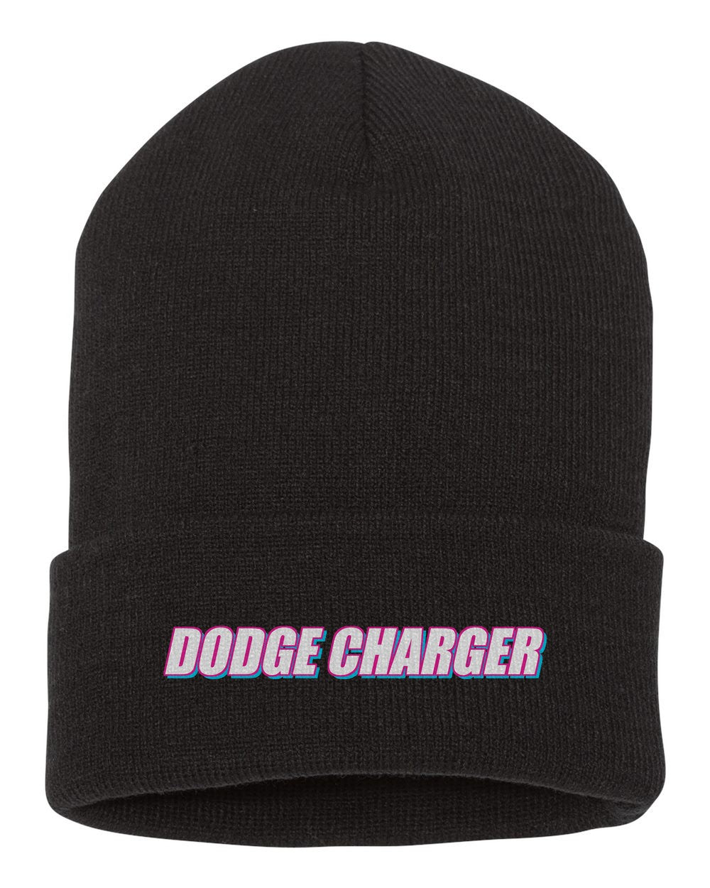 Dodge Charger black beanie front view with car name
